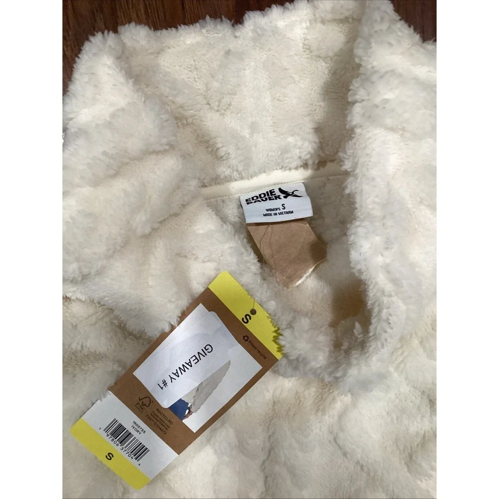 Eddie Bauer Women's Fleece Cable-Knit Pullover Sweater Ivory Mock Neck S